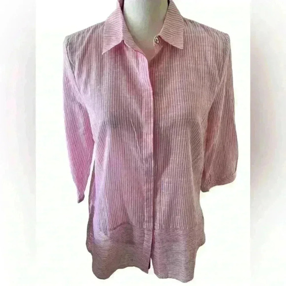 Chico’s Striped Button Up Blouse NWT - Picture 1 of 9